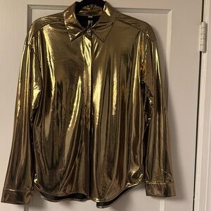 NWT Shiny Gold Button Down Shirt by Anthropologie